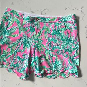 Lilly Pulitzer Pink & Green Scallop-Hem Tropical Shorts